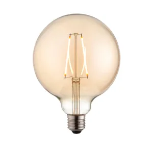 E27 LED 2w 125mm Dia Tinted Amber Filament Globe Light Bulb