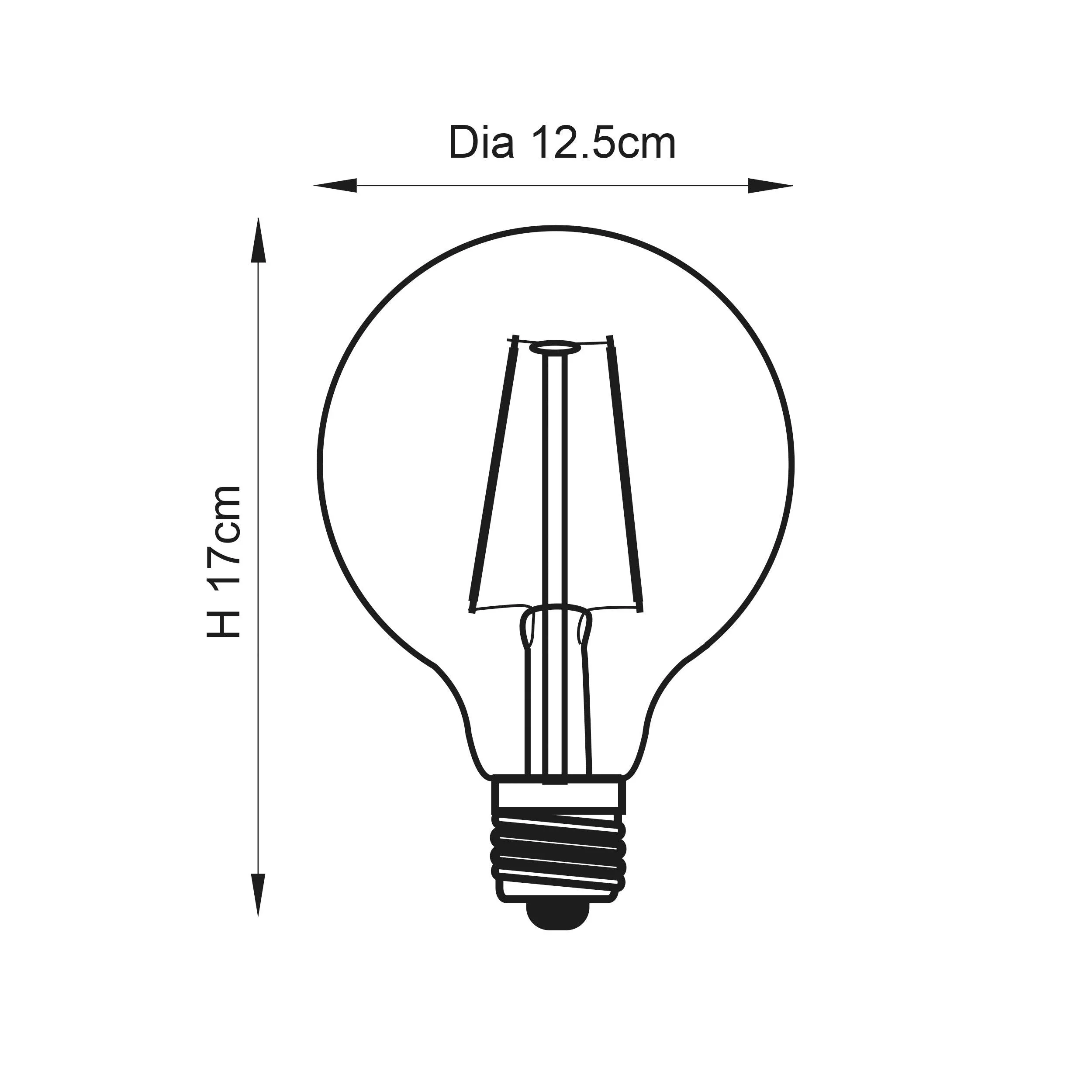 E27 LED 2w 125mm Dia Tinted Amber Filament Globe Light Bulb