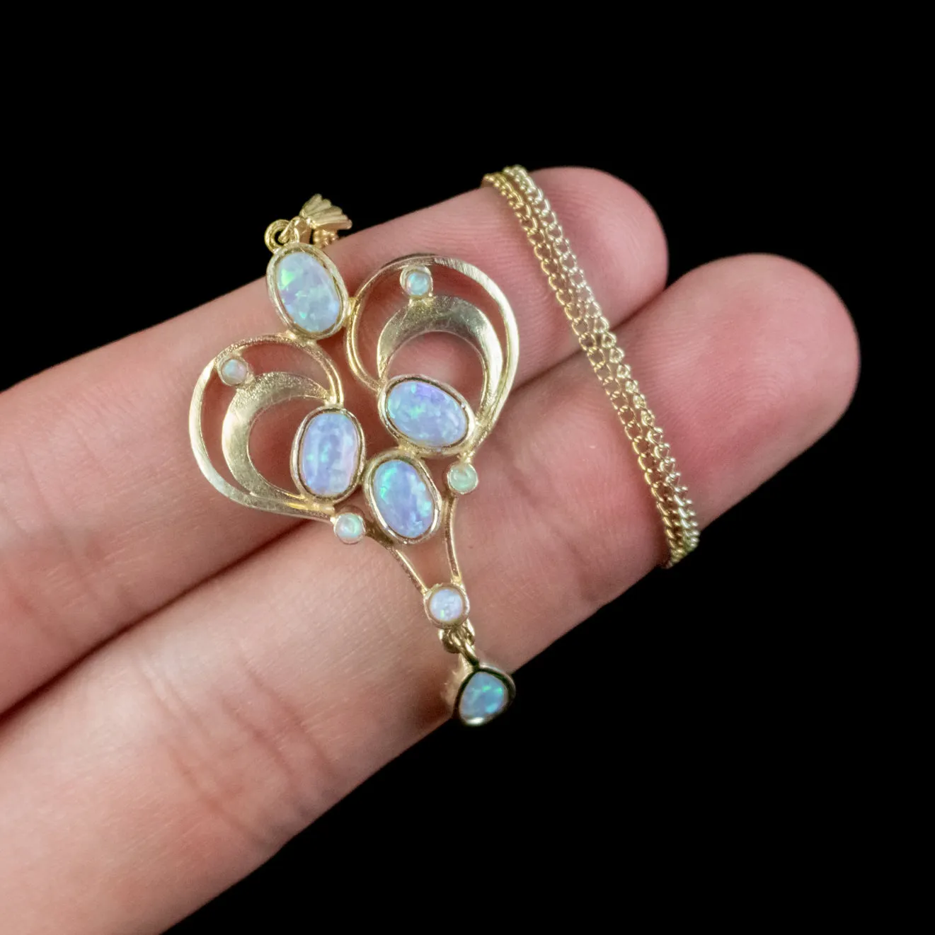 Edwardian Style Opal Pendant Necklace Sterling Silver 18ct Gold Gilt