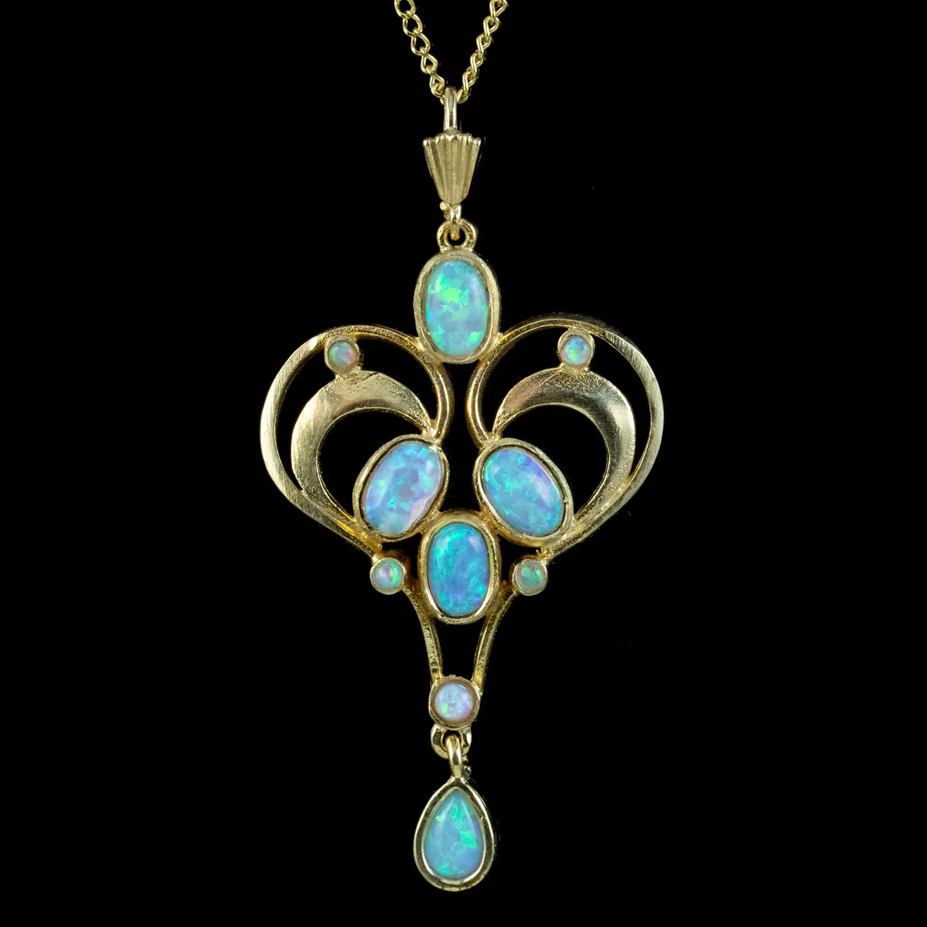 Edwardian Style Opal Pendant Necklace Sterling Silver 18ct Gold Gilt