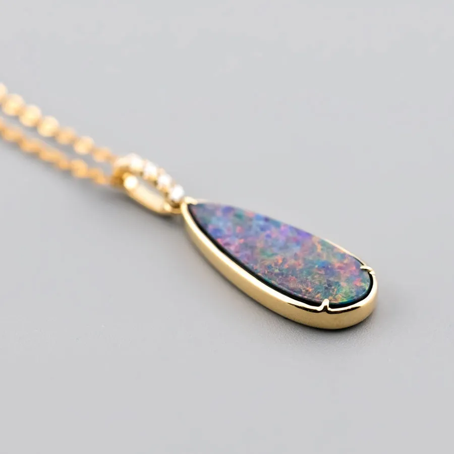 Elegant Australian Doublet Opal Diamond Pendant Necklace 18k Yellow Gold