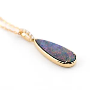 Elegant Australian Doublet Opal Diamond Pendant Necklace 18k Yellow Gold