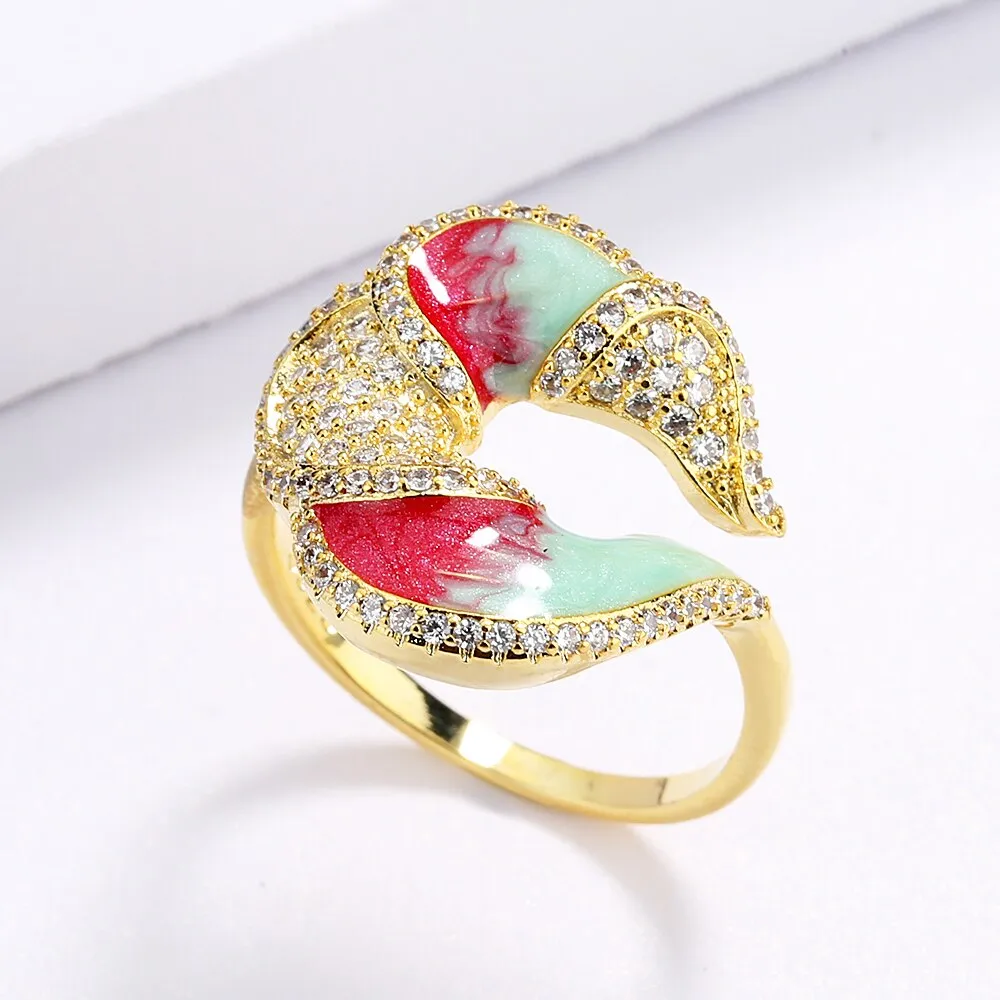 Elegant Geometric Enamel Cocktail Ring for Women with Zircon in 925 Sterling Silver