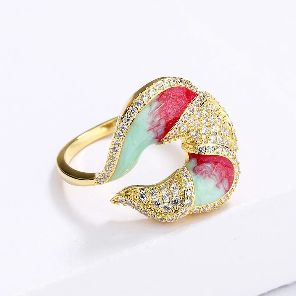 Elegant Geometric Enamel Cocktail Ring for Women with Zircon in 925 Sterling Silver