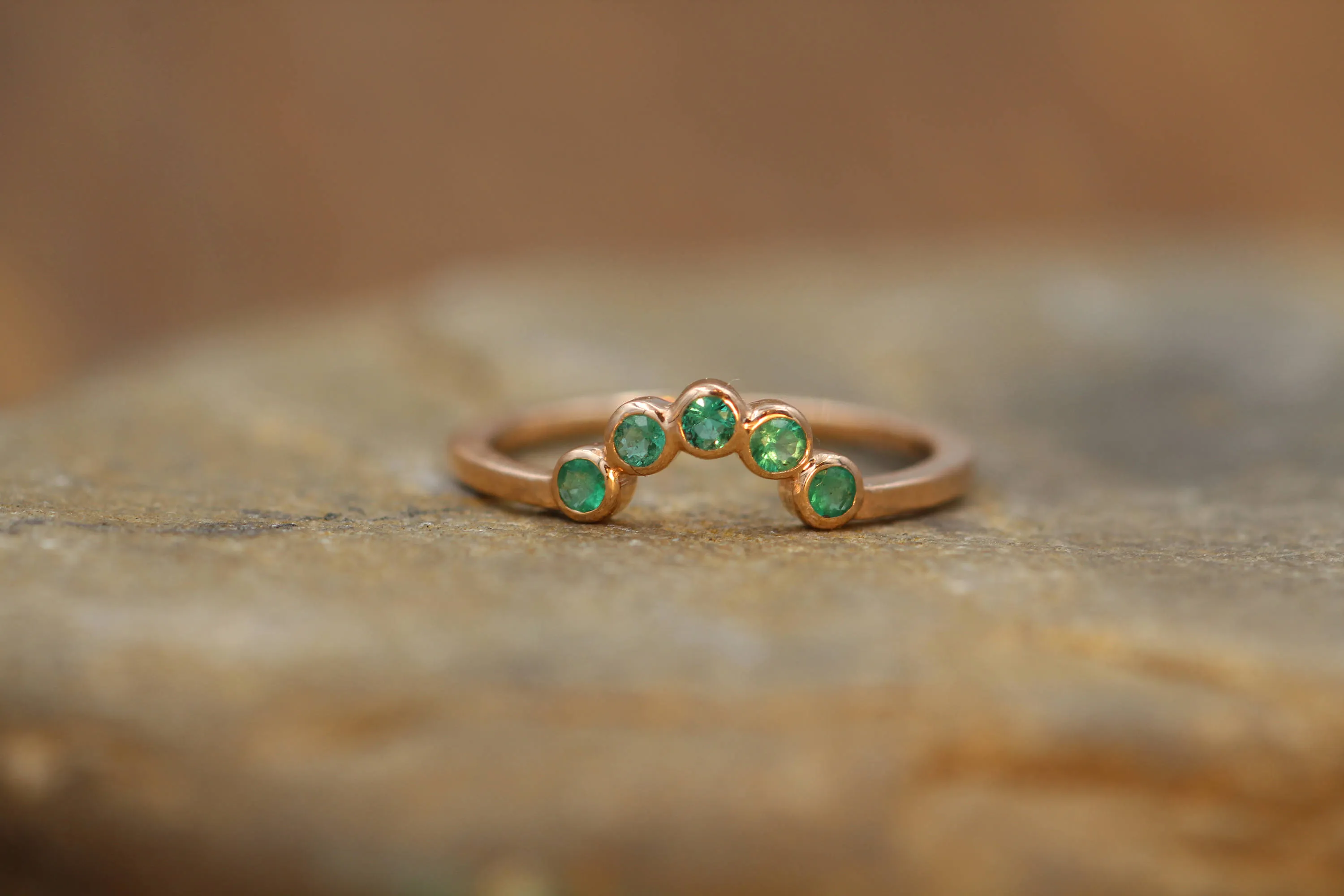 Emerald Half Moon Rose Gold Ring - Emerald Bezel Ring - Wraparound Ring