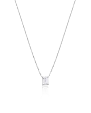 Emerald Solitaire Diamond Necklace - 925 Sterling Silver