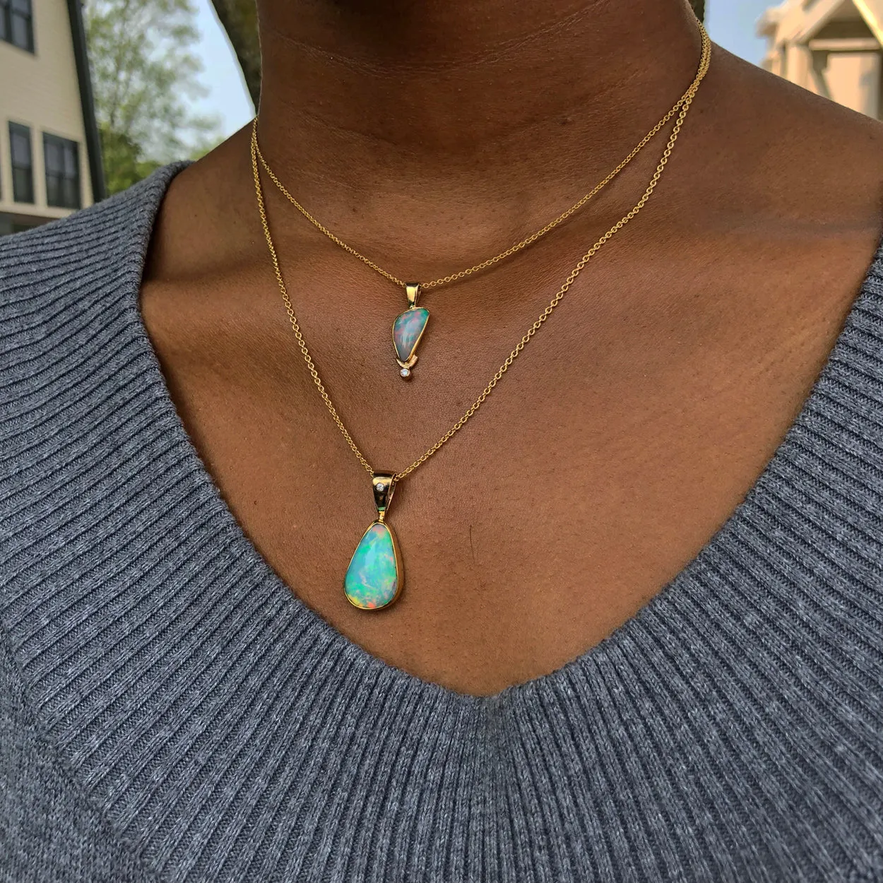 Ethiopian Freeform Opal & Diamond Necklace Pendant