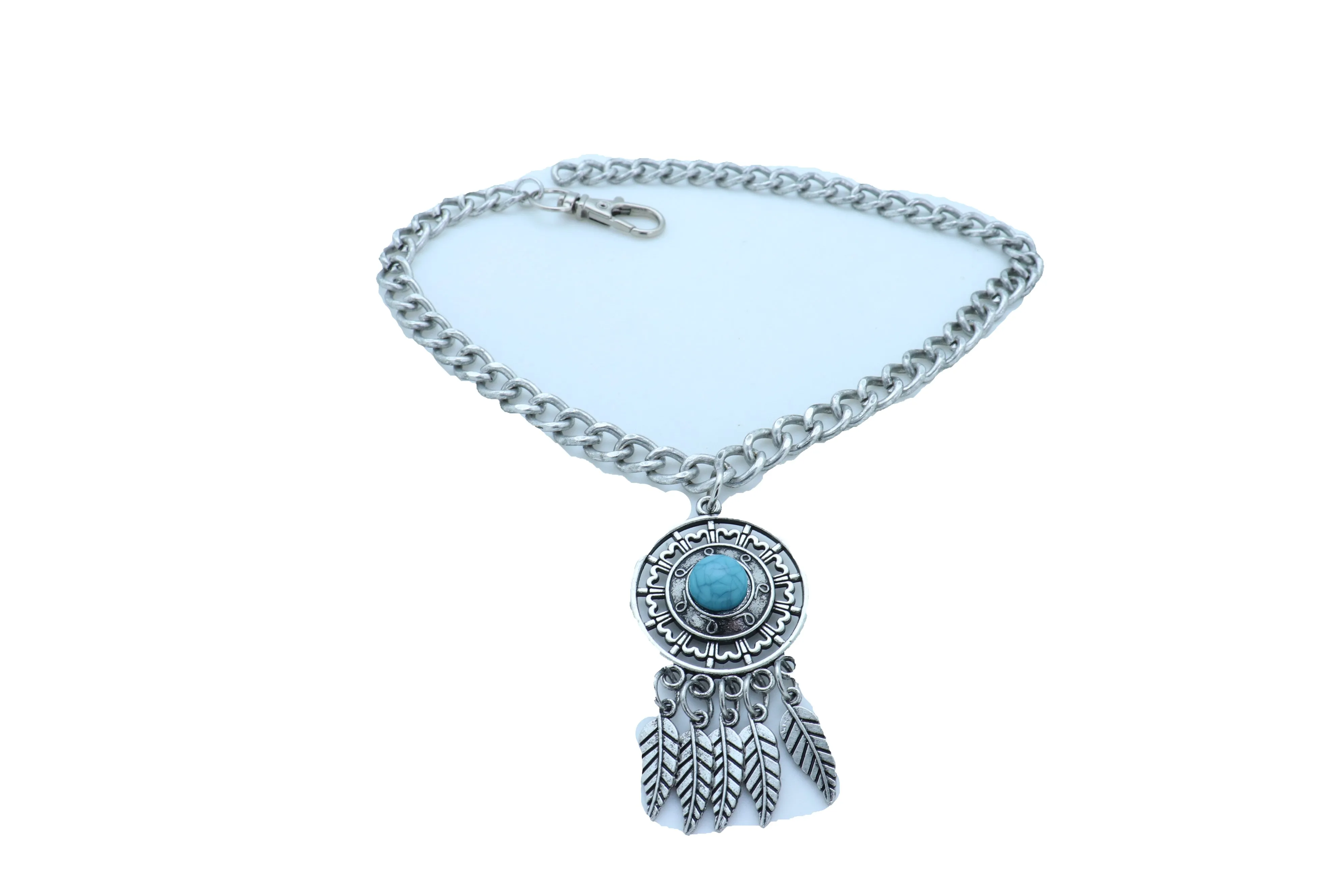 Ethnic Turquoise Bead Dreamcatcher Feather Charm Silver Metal Boot Chain