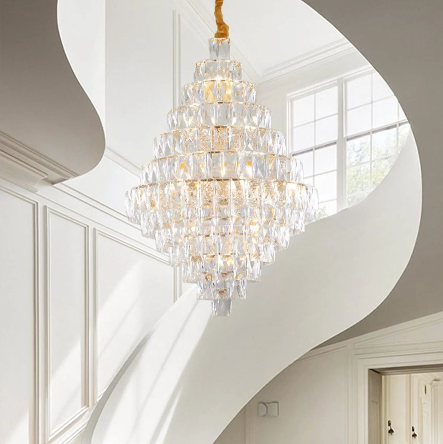 Extra Large Foyer Pure Crystal Ceiling Light Fixture Living Room Entrance Staircase Chandelier