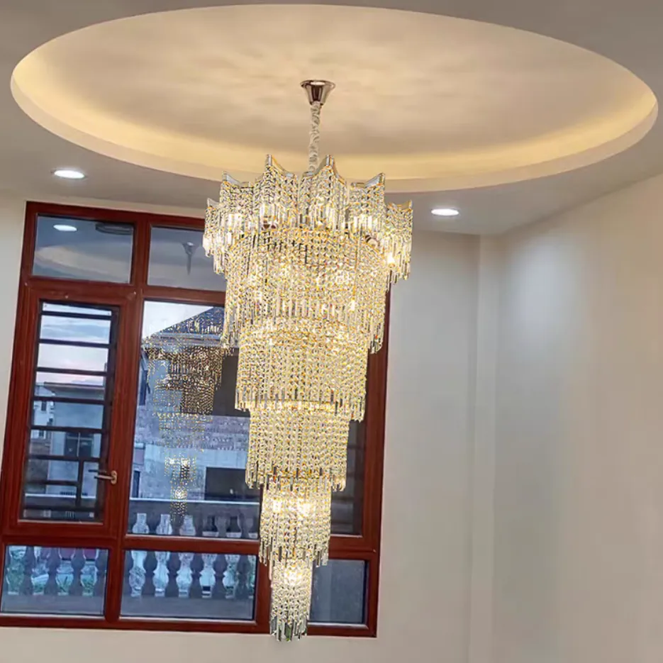 Extra Large Luxury Multi-tiered Crystal Chandelier in Gold Finish for Foyer/Staircase