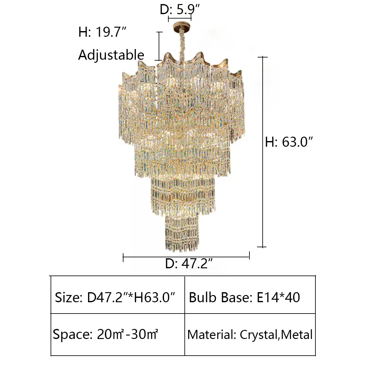 Extra Large Luxury Multi-tiered Crystal Chandelier in Gold Finish for Foyer/Staircase