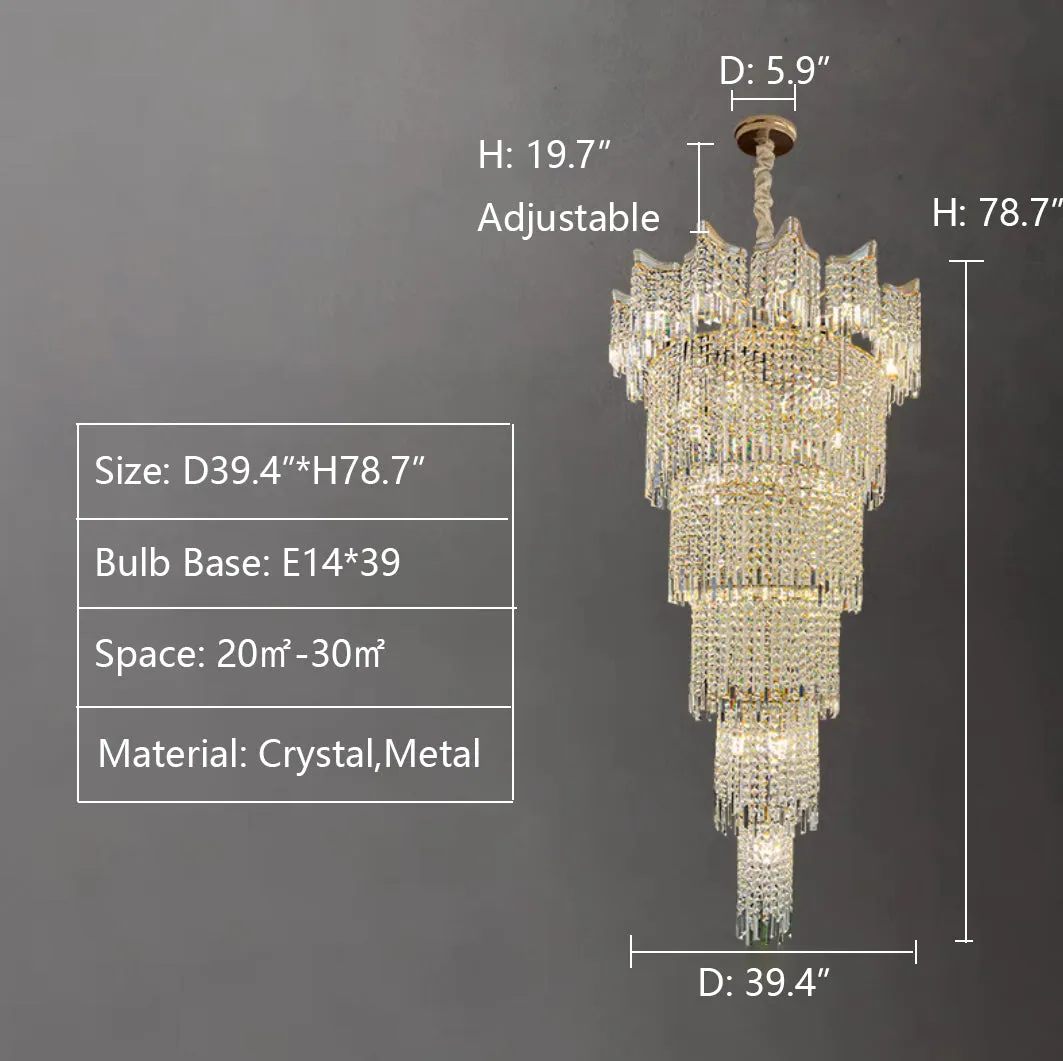 Extra Large Luxury Multi-tiered Crystal Chandelier in Gold Finish for Foyer/Staircase