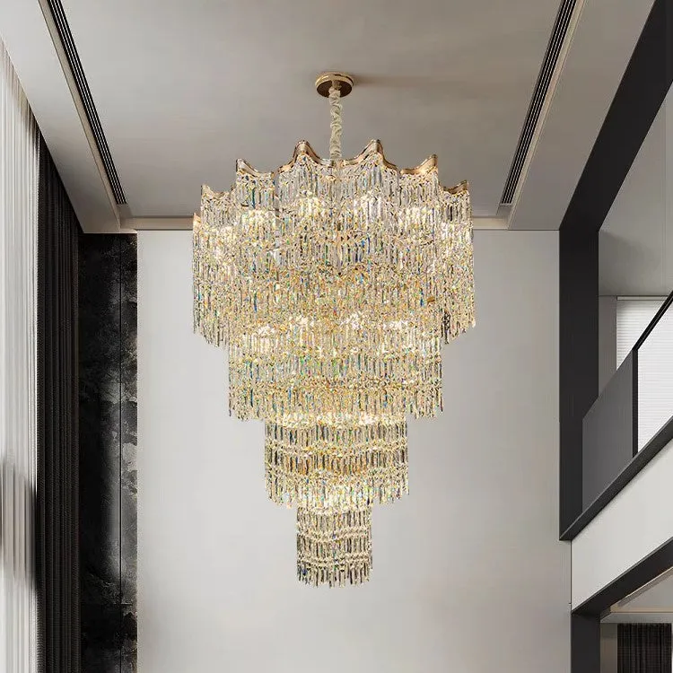 Extra Large Luxury Multi-tiered Crystal Chandelier in Gold Finish for Foyer/Staircase