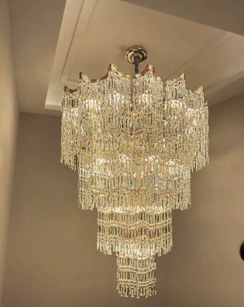 Extra Large Luxury Multi-tiered Crystal Chandelier in Gold Finish for Foyer/Staircase