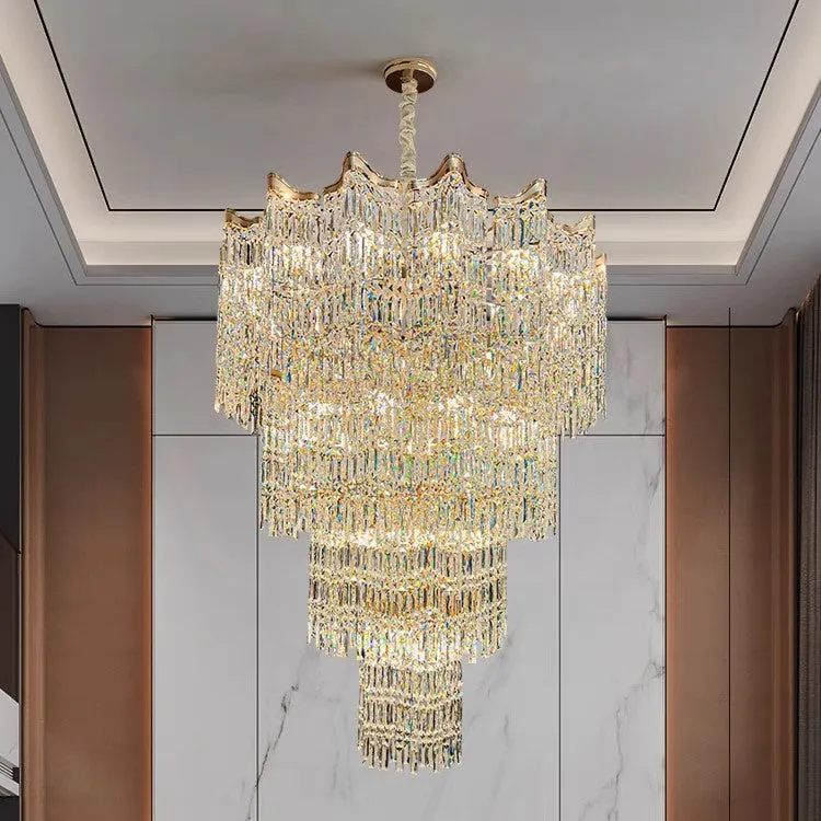 Extra Large Luxury Multi-tiered Crystal Chandelier in Gold Finish for Foyer/Staircase