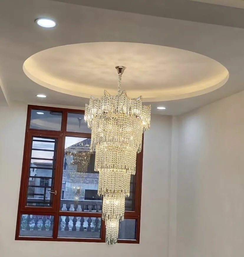 Extra Large Luxury Multi-tiered Crystal Chandelier in Gold Finish for Foyer/Staircase