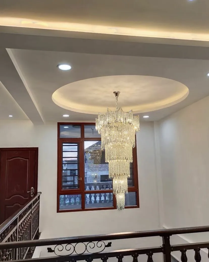 Extra Large Luxury Multi-tiered Crystal Chandelier in Gold Finish for Foyer/Staircase