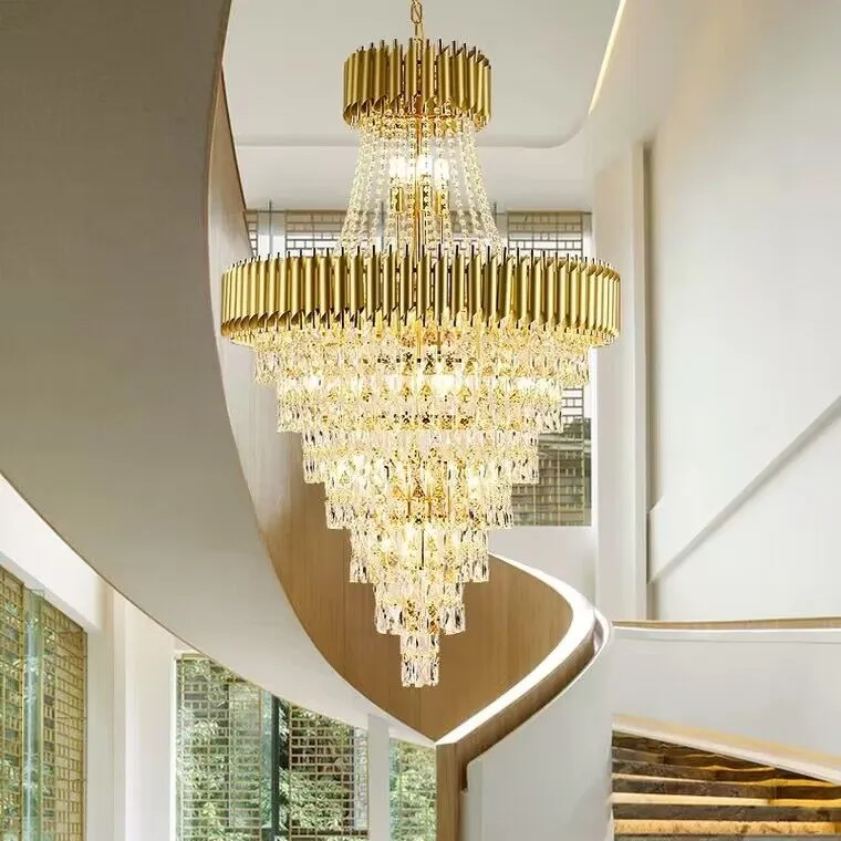 Extra Large Modern Multi-layers Gold/Black Light Luxury Crystal Chandelier For 2-Story Living Room,Foyer