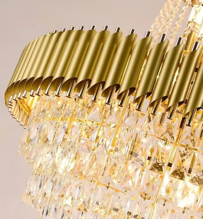 Extra Large Modern Multi-layers Gold/Black Light Luxury Crystal Chandelier For 2-Story Living Room,Foyer