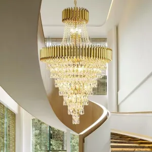 Extra Large Modern Multi-layers Gold/Black Light Luxury Crystal Chandelier For 2-Story Living Room,Foyer