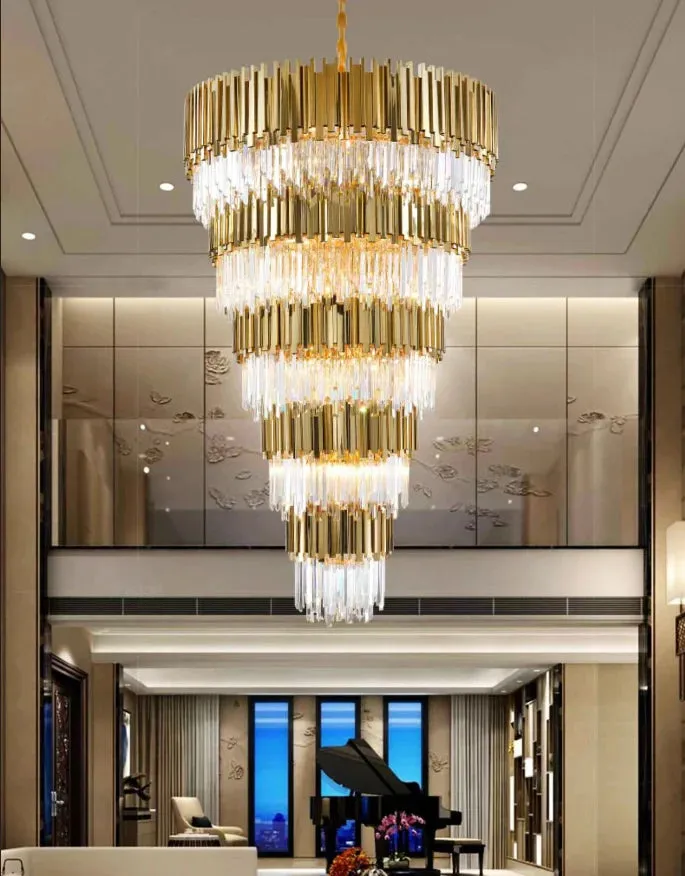 Extra Large Modern Multilayer Pendant Chandelier in Gold Finish Luxury Light Fixture for Large Staircase/Duplex/Hallway/Entryway