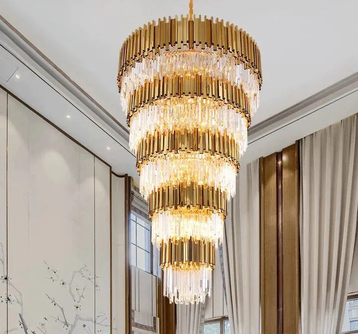 Extra Large Modern Multilayer Pendant Chandelier in Gold Finish Luxury Light Fixture for Large Staircase/Duplex/Hallway/Entryway