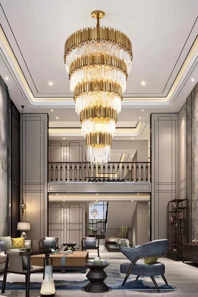 Extra Large Modern Multilayer Pendant Chandelier in Gold Finish Luxury Light Fixture for Large Staircase/Duplex/Hallway/Entryway