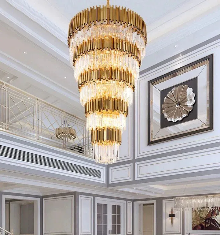 Extra Large Modern Multilayer Pendant Chandelier in Gold Finish Luxury Light Fixture for Large Staircase/Duplex/Hallway/Entryway