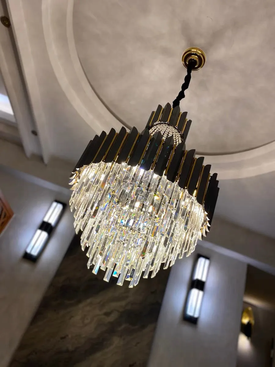 Fashion Black Crystal Chandelier Foyer Hallway Ceiling Lighting Fixture