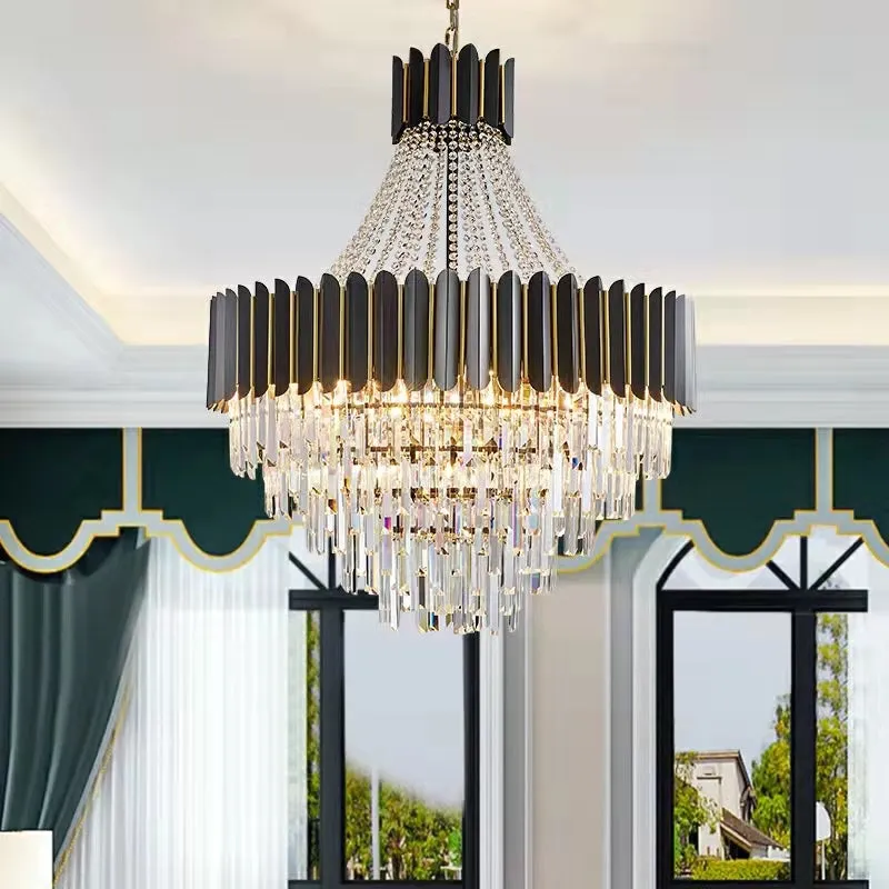 Fashion Black Crystal Chandelier Foyer Hallway Ceiling Lighting Fixture