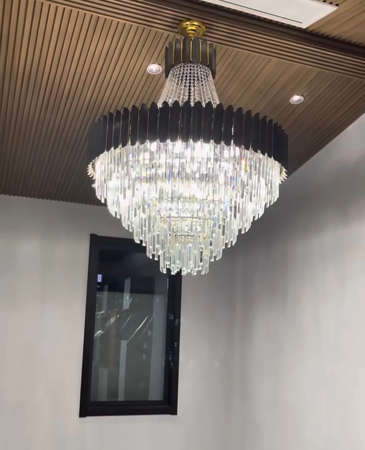 Fashion Black Crystal Chandelier Foyer Hallway Ceiling Lighting Fixture