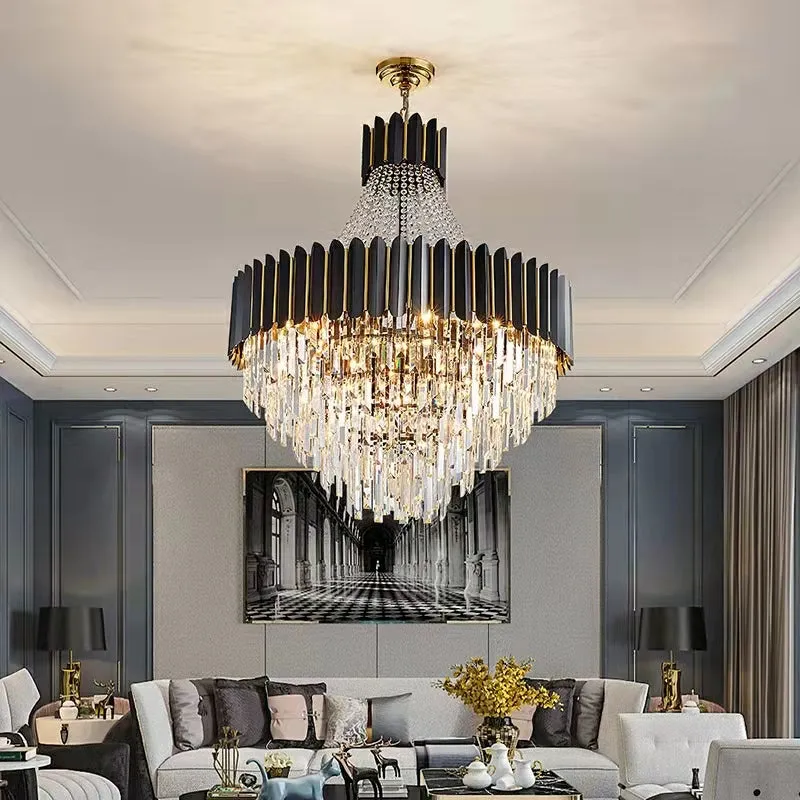 Fashion Black Crystal Chandelier Foyer Hallway Ceiling Lighting Fixture