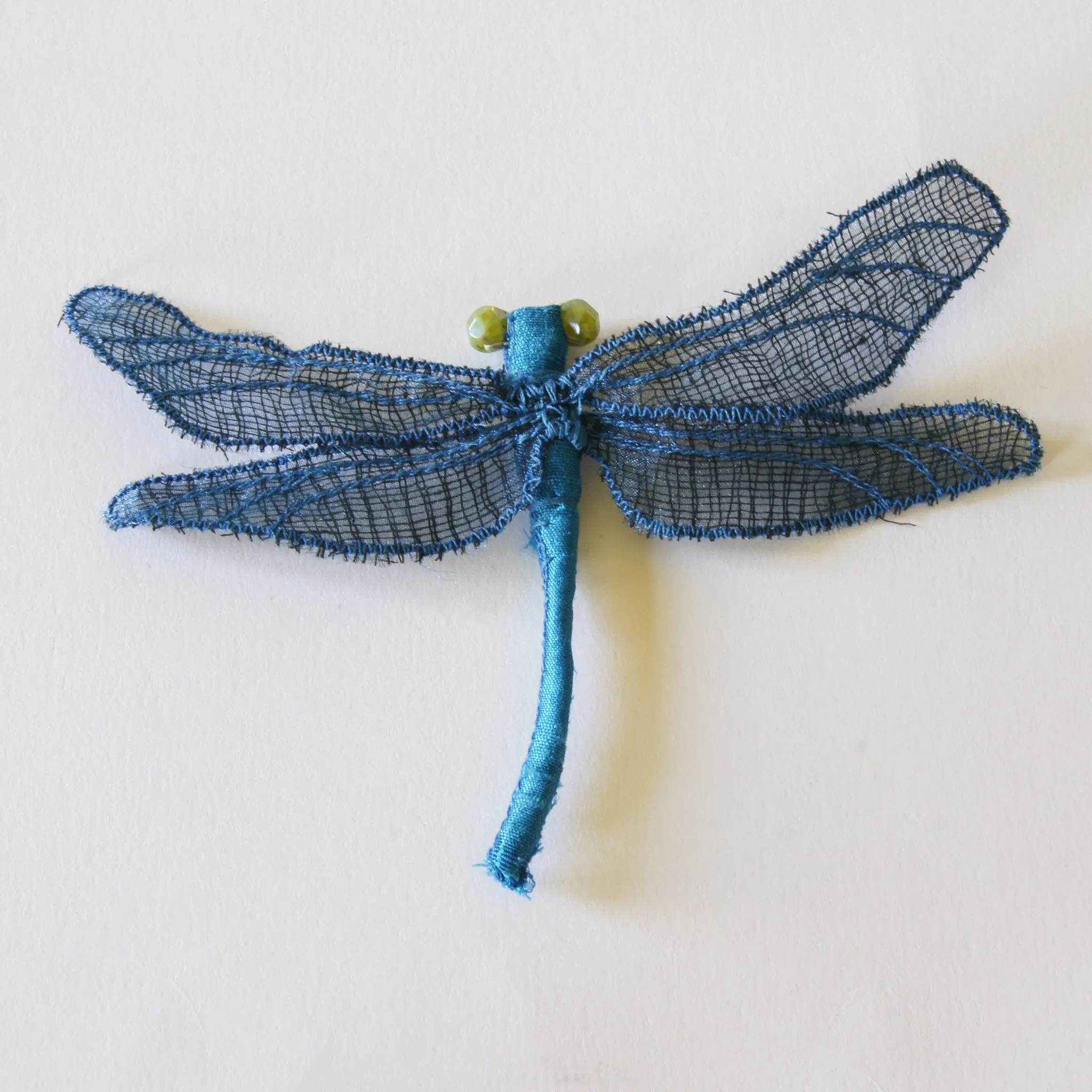 Fiber Art Dragonfly brooch or hair fork blue silk