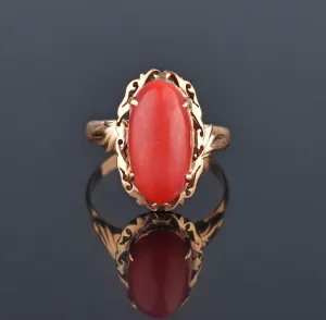 Fine 18K Gold Mediterranean Red Coral Ring