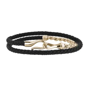 Fish Hook Leather & Rope Chain Wrap Bracelet in Silver