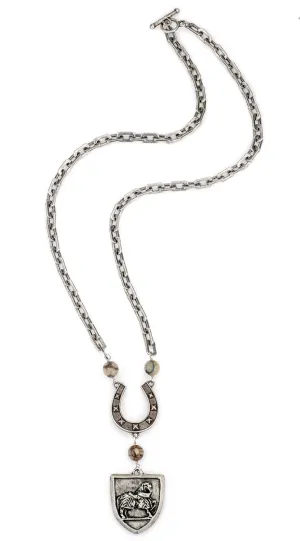 French Kande Honfleur Chain with African Opal Accnets, fk Horse Shoe and Cheval Medallion