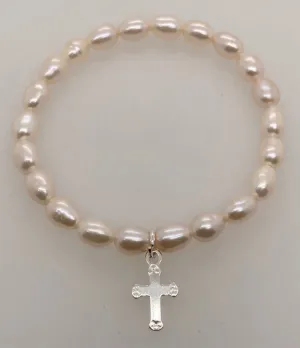 Freshwater Pearl Bracelet/Cross Charm