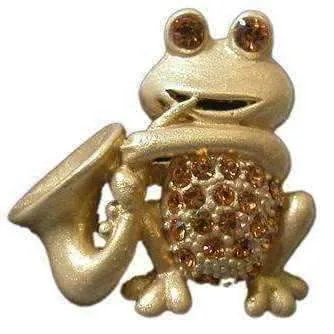 Frog playing Saxophone Golden Brooch / Pin