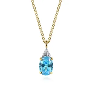 Gabriel & Co. Pear Cut Swiss Blue Topaz & Diamond Pendant