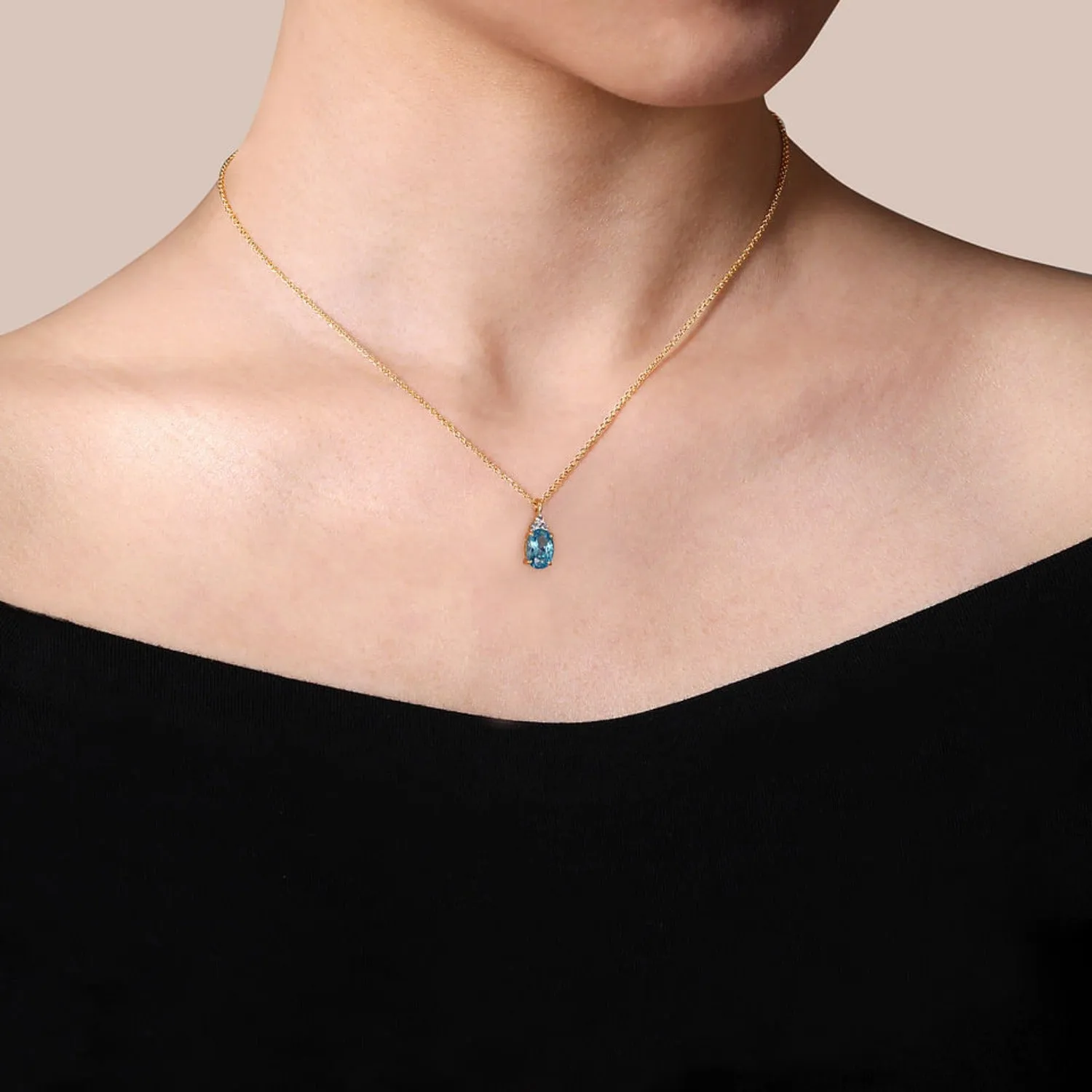 Gabriel & Co. Pear Cut Swiss Blue Topaz & Diamond Pendant