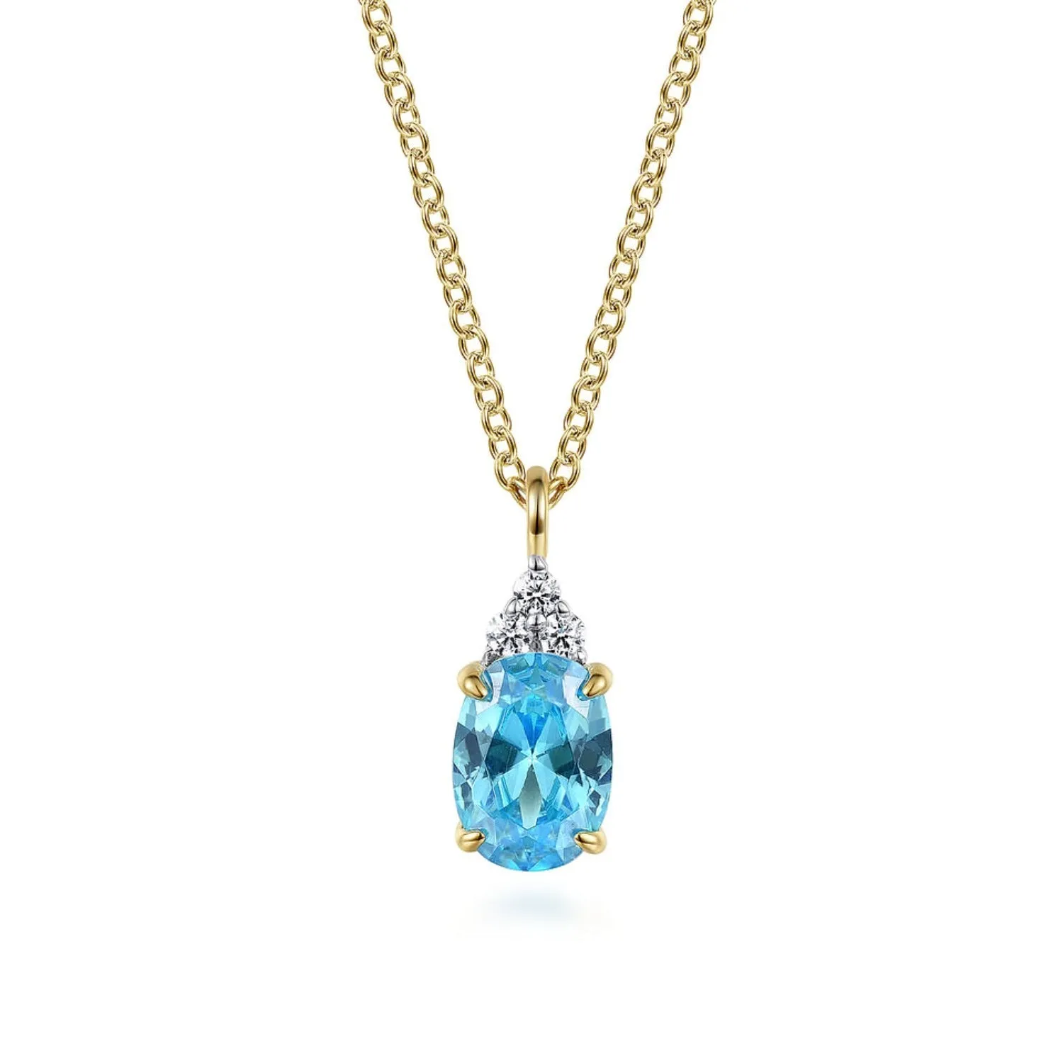 Gabriel & Co. Pear Cut Swiss Blue Topaz & Diamond Pendant