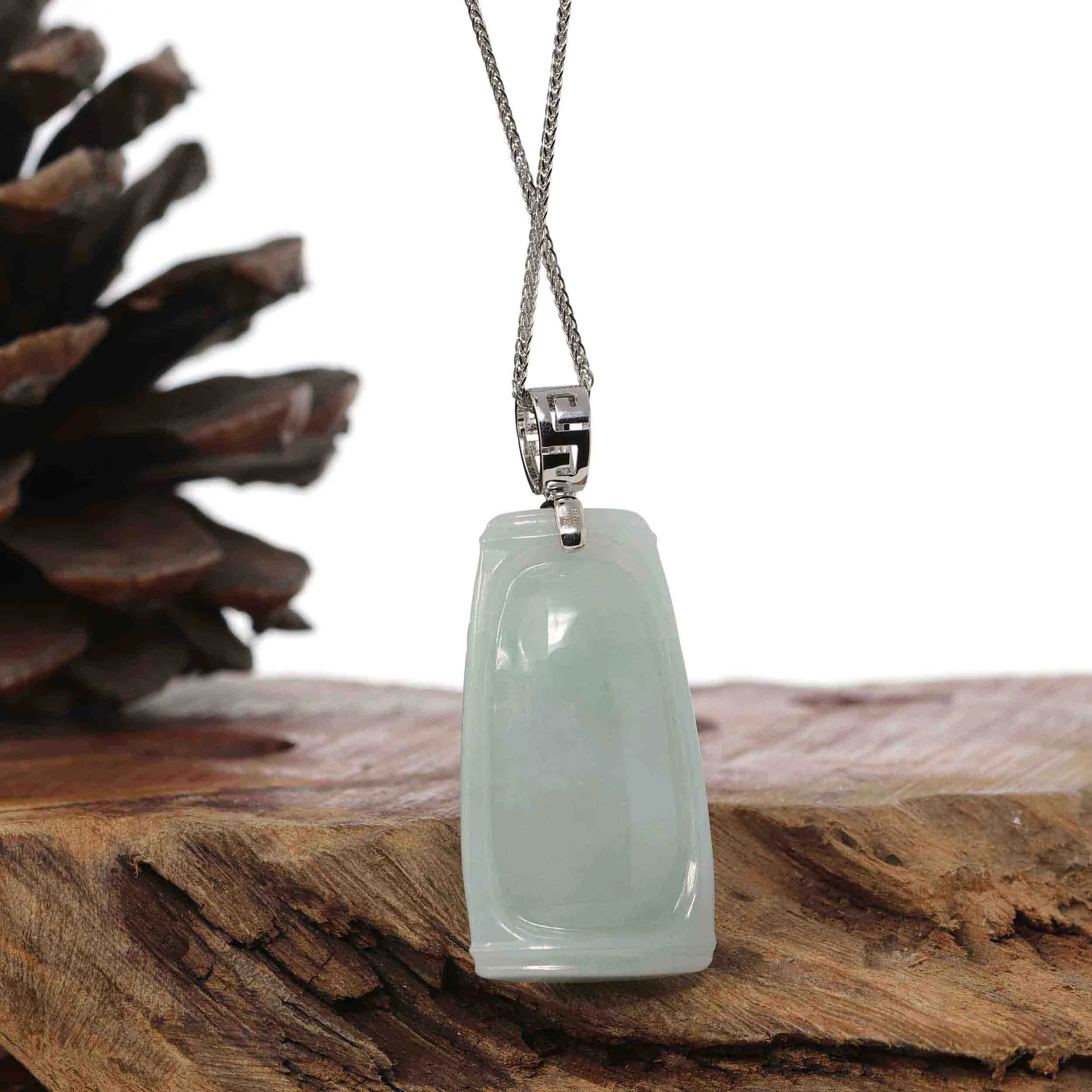 Genuine Burmese Light Green Jadeite Jade Bamboo Pendant Necklace