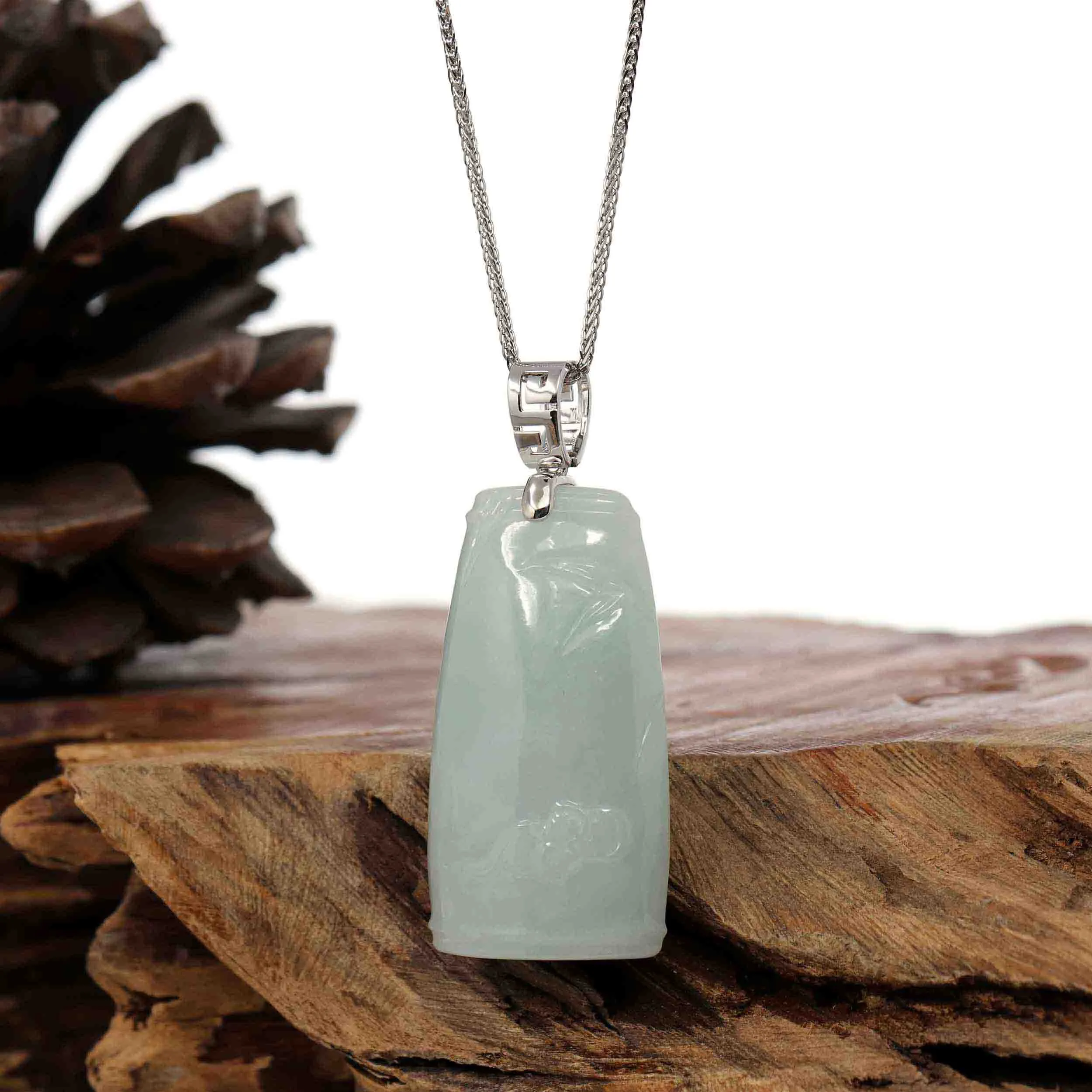 Genuine Burmese Light Green Jadeite Jade Bamboo Pendant Necklace