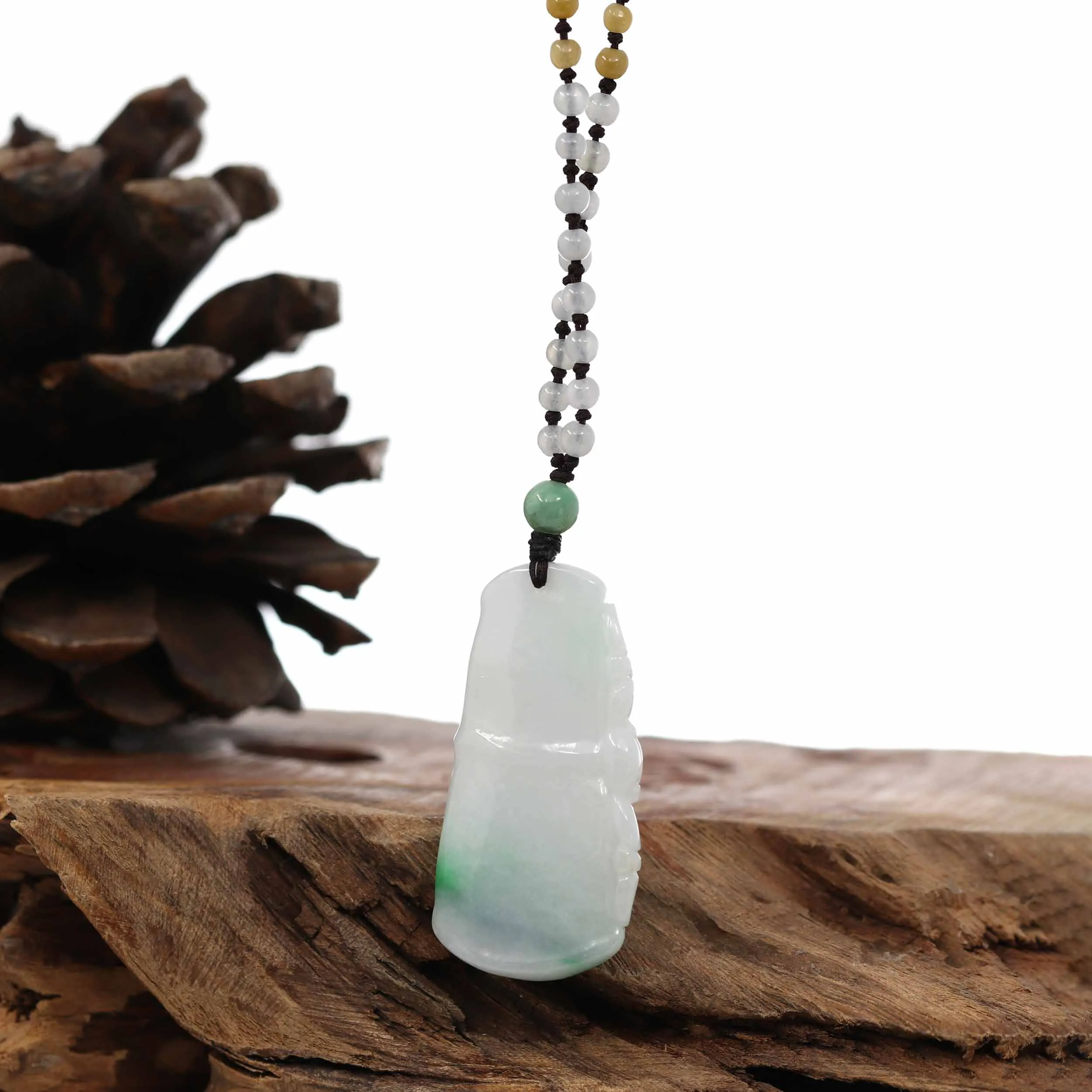 Genuine Green Jadeite Jade Good Luck Bamboo Pendant Necklace With Real Jadeite Bead Necklace