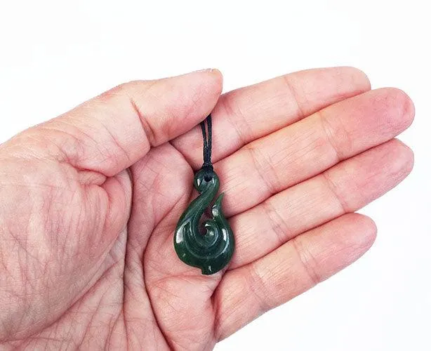 Genuine NZ Greenstone Hook with Koru Necklace