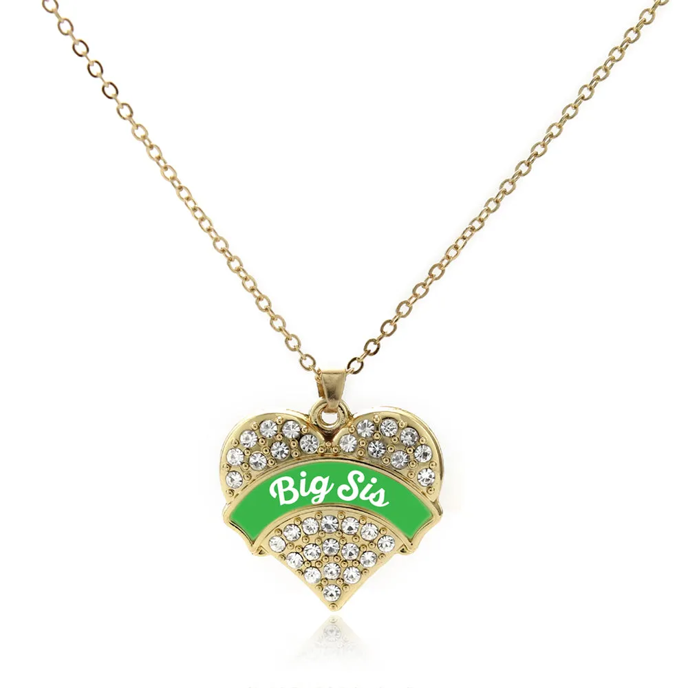 Gold Emerald Green Big Sister Pave Heart Charm Classic Necklace