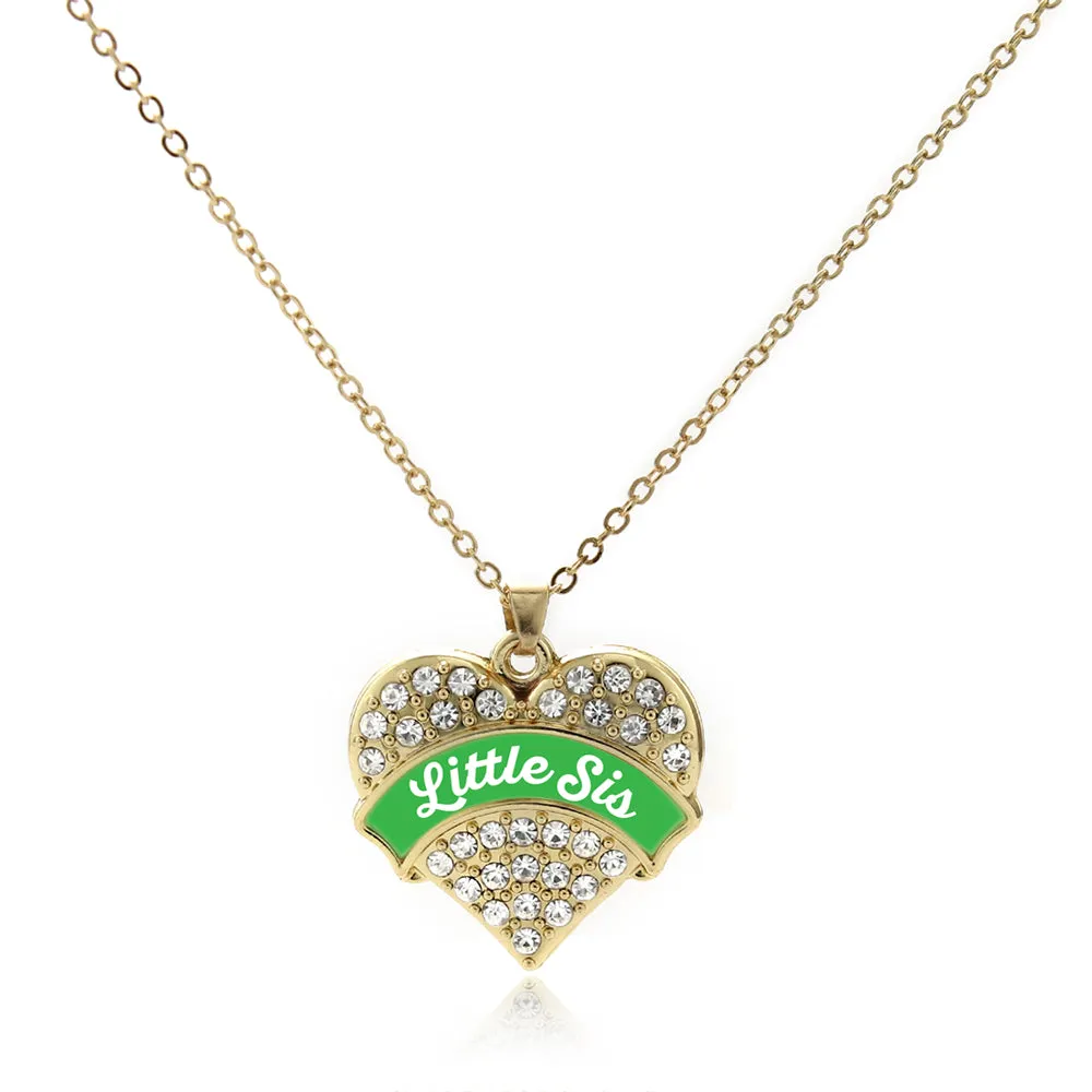 Gold Emerald Green Little Sister Pave Heart Charm Classic Necklace