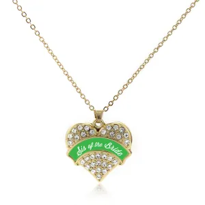 Gold Emerald Green Sis of the Bride Pave Heart Charm Classic Necklace