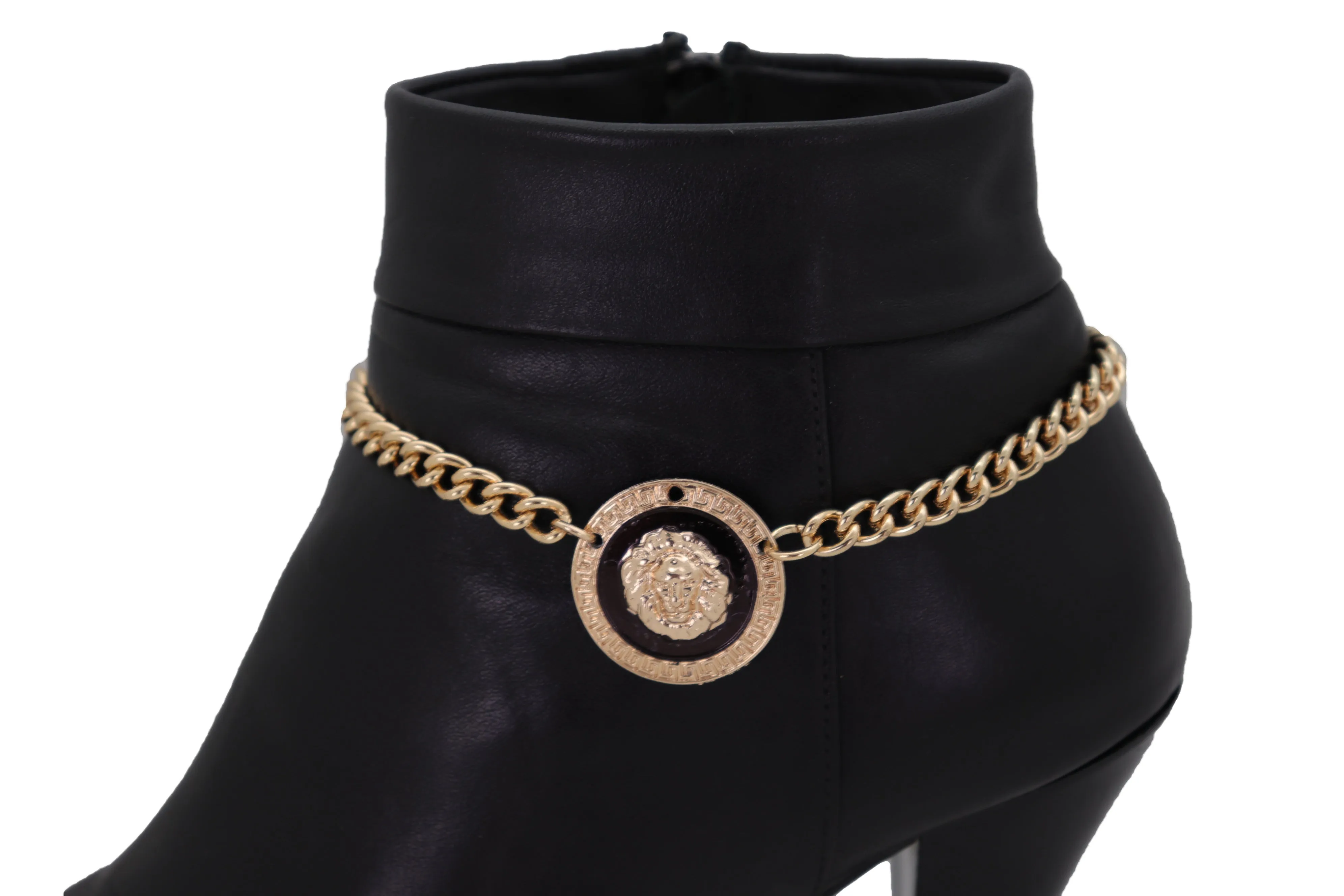 Gold Metal Chain Western Boot Bracelet Shoe Lion Coin Charm