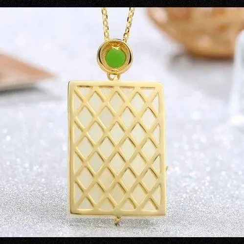 Gold Plated Sterling Silver Genuine Nephrite White Jade Pendant Bamboo Pendant Necklace